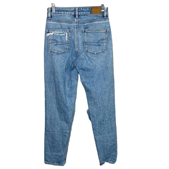 American Eagle Stretch Ripped Mom Jeans Size 00 Short Mid Rise Tappered Leg - Picture 2 of 6